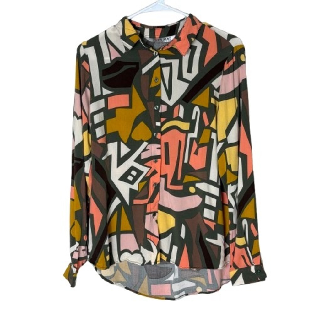 Big Dart Abstract Geometric Print Button Down Shirt Funky UK Size 10‎ (US 6)